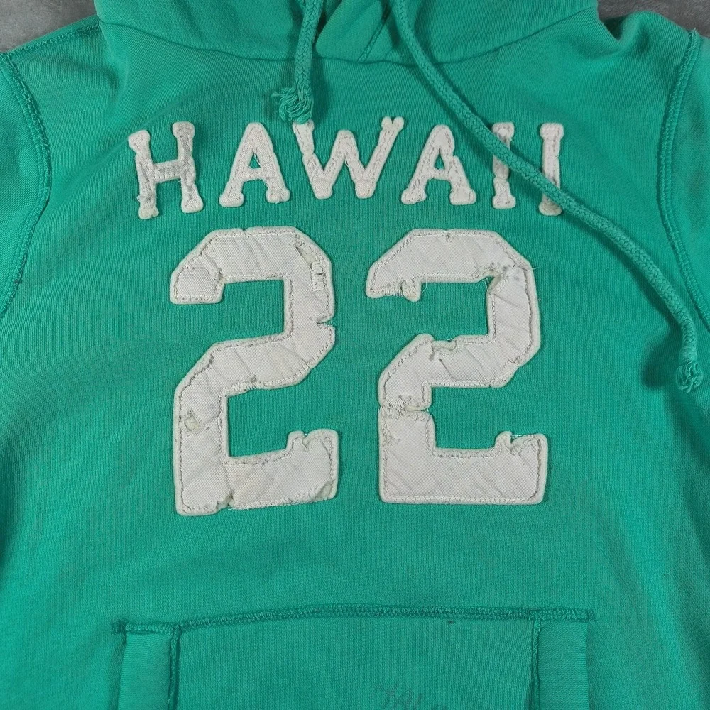 Hollister Hoodie Men Medium Green Hawaiian Surf Tour 22 Embroidered Pullover Y2K - Picture 3 of 11